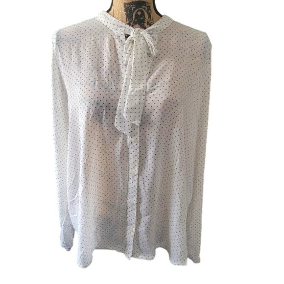 1X Forever 21 polkadot keyhole bow tie neck black & white blouse - Picture 1 of 3